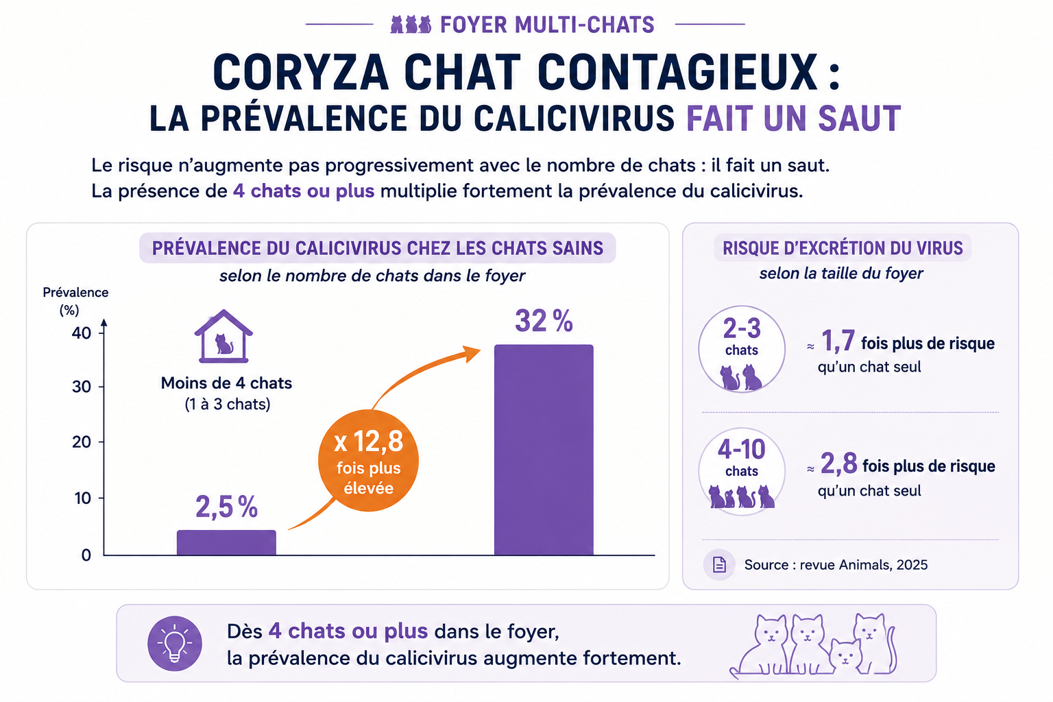 Coryza chat contagieux : prévalence du calicivirus selon le nombre de chats dans le foyer