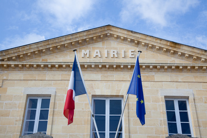 Pretty town with flags