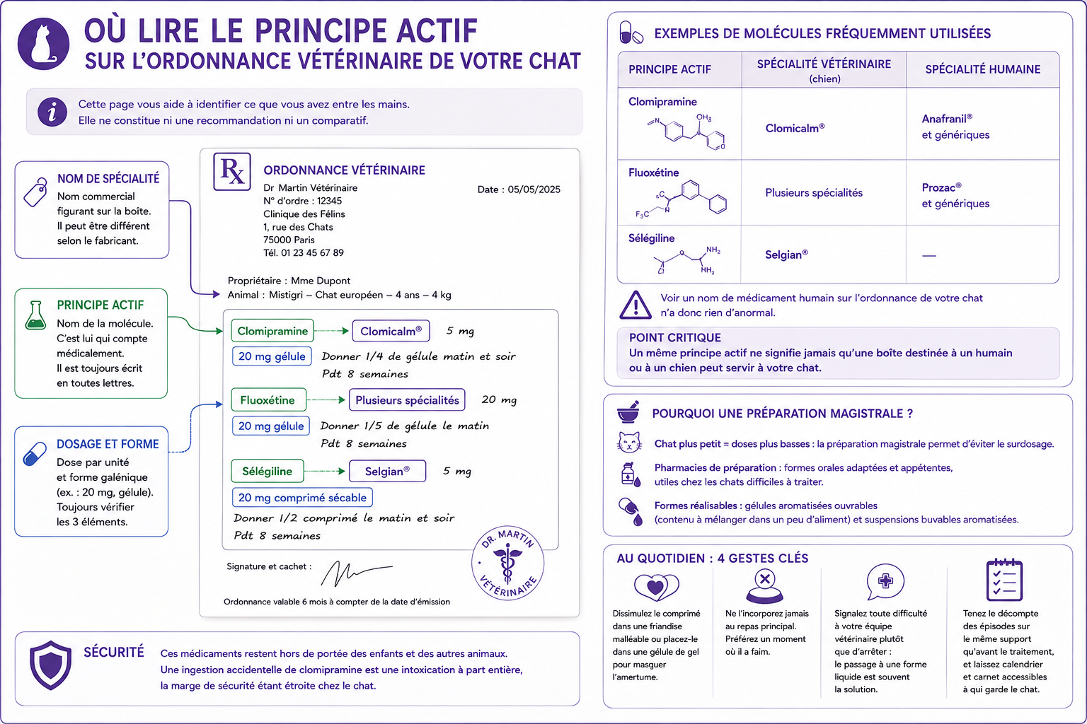 Où lire le principe actif sur l'ordonnance vétérinaire de votre chat