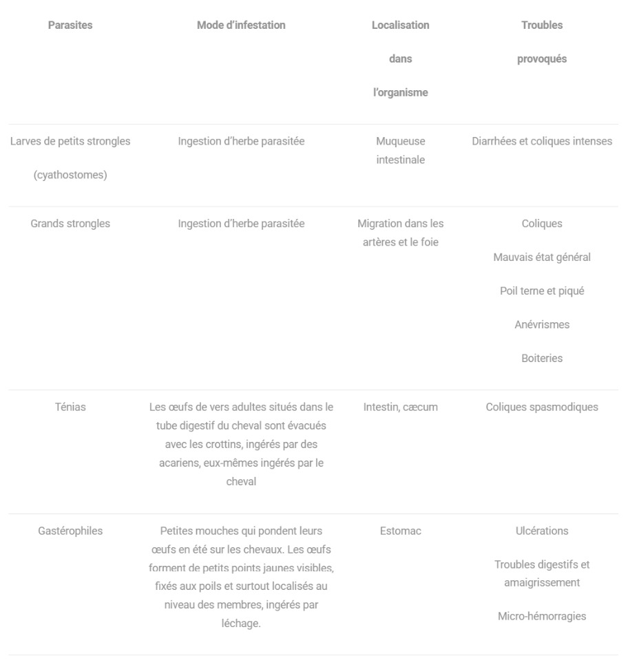 tableau parasites vermifugation cheval