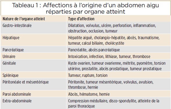 Tableau affections abdomen aigu - pancreatite chien