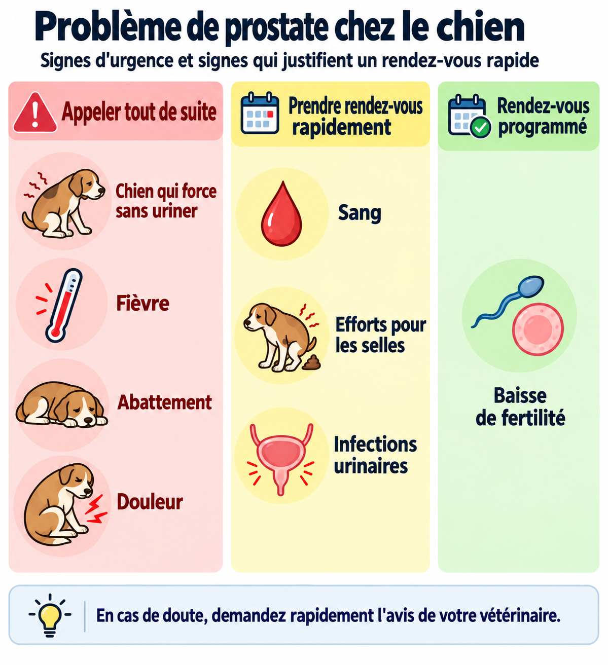 Problème de prostate chez le chien : signes d'urgence et signes qui justifient un rendez-vous rapide