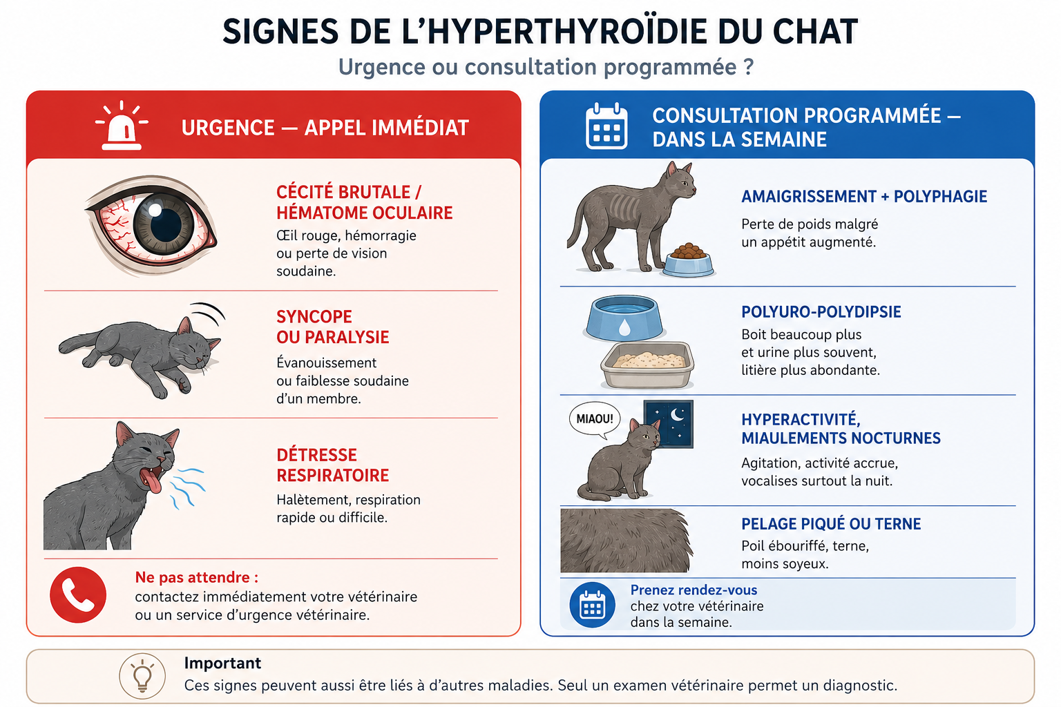 Signes de l'hyperthyroïdie du chat : urgence vs consultation programmée