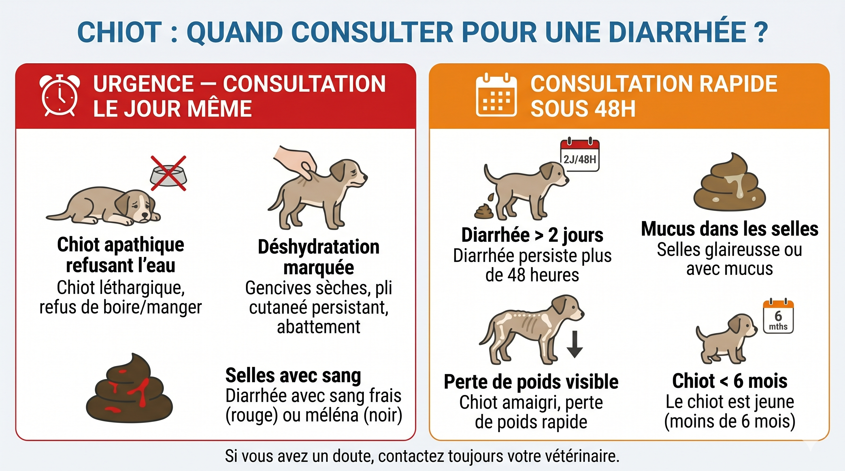 Giardiose chien — quand consulter en urgence ou rapidement : signes d'alerte vétérinaire