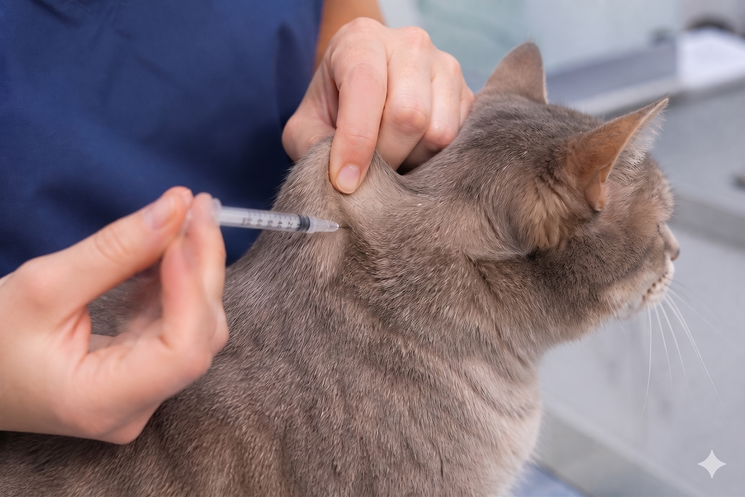 Injection insuline chat diabétique — technique pli de peau encolure sous-cutanée