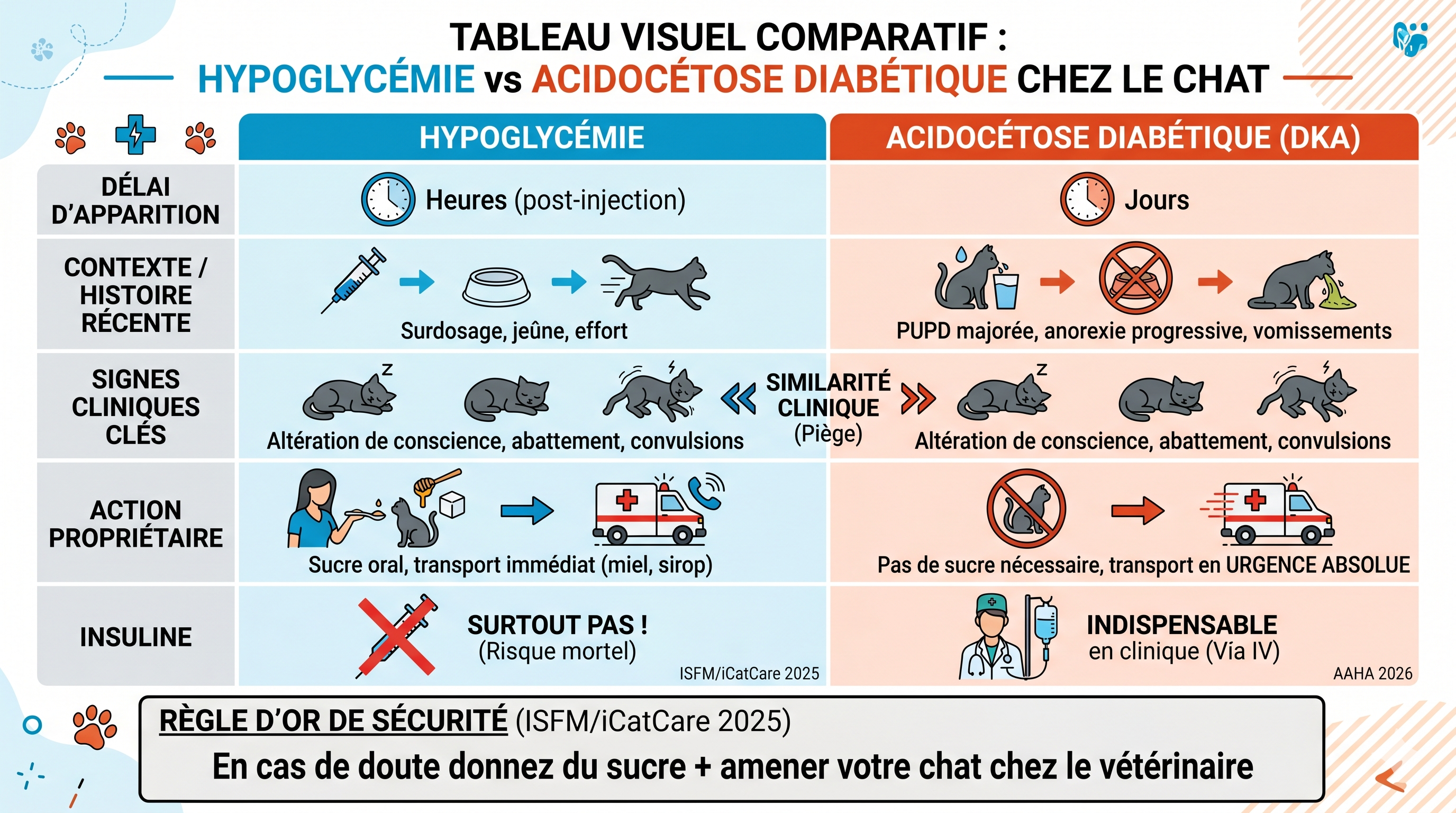 Différentiel hypoglycémie vs acidocétose diabétique chez le chat : signes, action propriétaire et règle d'or