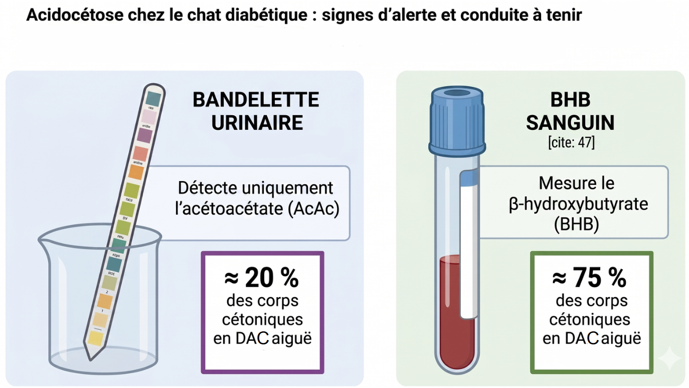 Bandelette urinaire et BHB sanguin : pourquoi la bandelette peut être faussement négative en acidocétose chez le chat