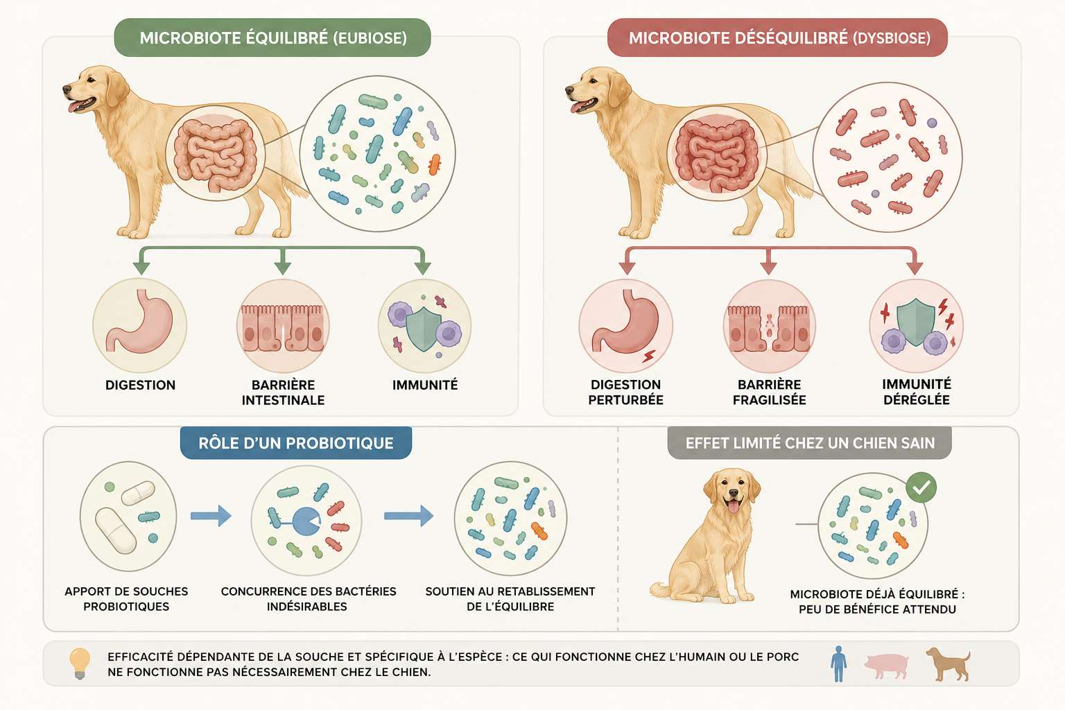 Microbiote intestinal du chien : équilibre et dysbiose, rôle des probiotiques