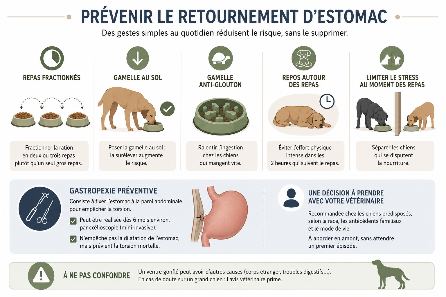 Mesures pour réduire le risque de retournement d'estomac chez le chien à risque