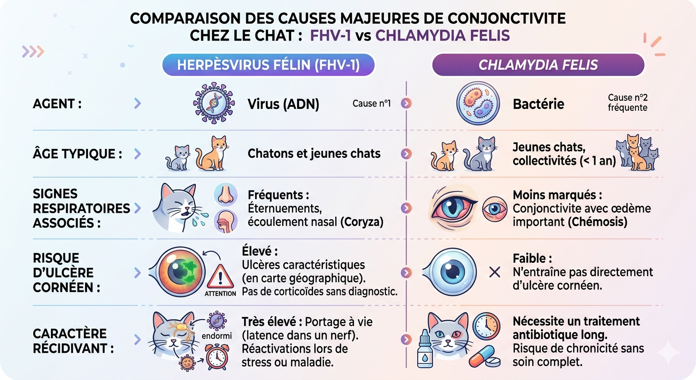 Comparaison herpèsvirus félin et Chlamydia felis comme causes de conjonctivite du chat