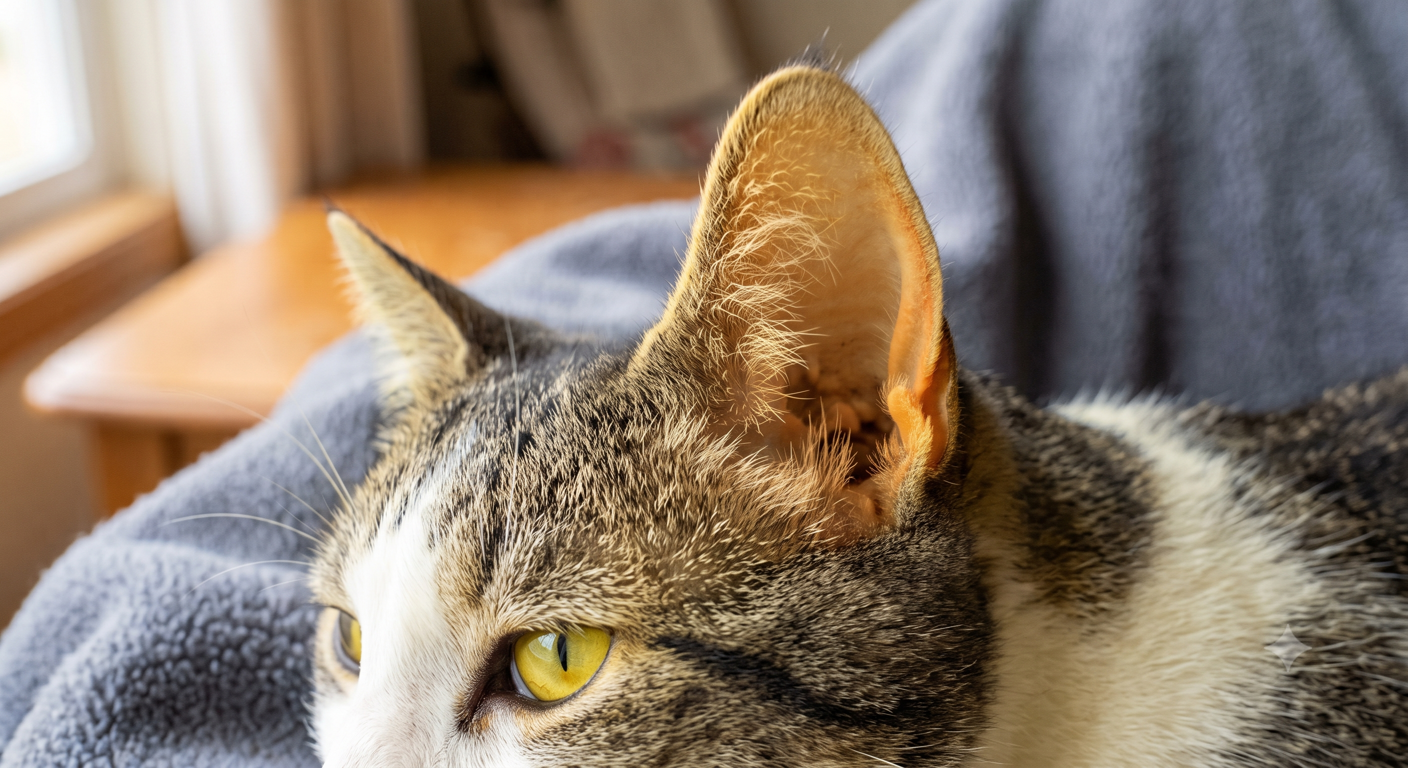 Coloration jaune de la face interne de l'oreille chez un chat atteint de lipidose hépatique