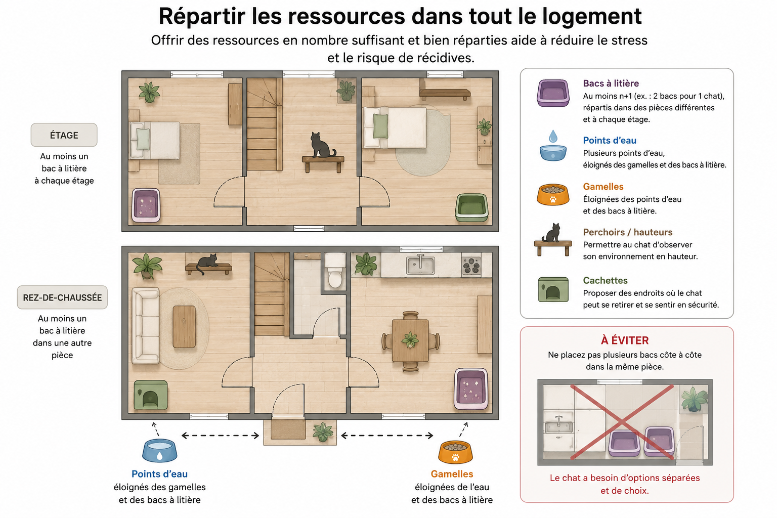 Répartition des bacs à litière et des ressources dans le logement pour réduire les récidives de cystite