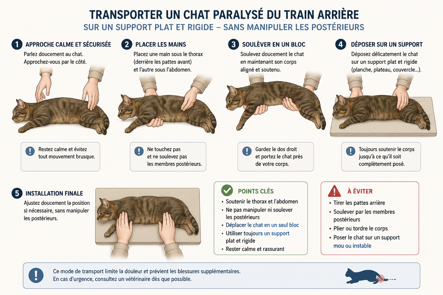 Transporter un chat paralysé du train arrière sur un support plat sans le manipuler