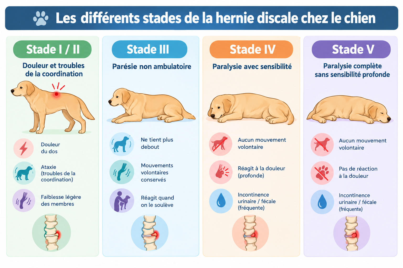 Échelle de gravité d'une hernie discale chez le chien, de la douleur du dos à la paralysie